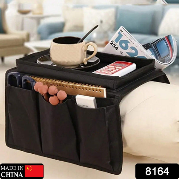8164 Sofa Arm Rest Hanging Storage Bag, Storage Bag for Sofa Ideal for Sorting Magazines iPad Books (Black)
