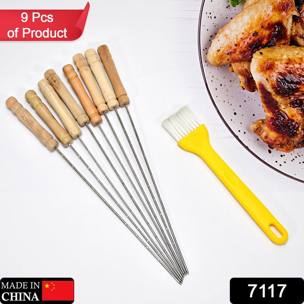 7117 Barbecue Skewers for BBQ Tandoor & Brush For Kitchen Use DeoDap