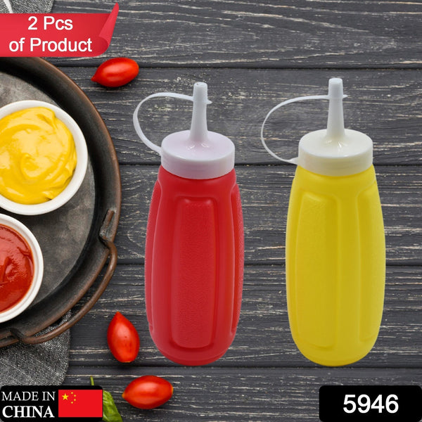 5946 Plastic Squeeze Bottle Ketchup Mustard Honey Sauce Dispenser Bottle ( 2 Pc Set )