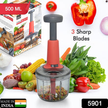 5901 Matte Finish Manual Hand Press Chopper for Kitchen, Mini Handy & Compact Chopper with 3 Blades for Effortlessly Chopping Vegetables & Fruits for Your Kitchen. DeoDap