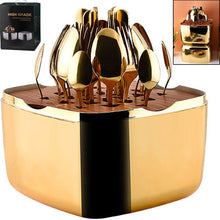 5593 Unique Golden Egg Storage Modern Tableware Steak Knives Fork Flatware Set Tableware Gold Cutlery Set Dishwasher Safe Mirror Finished With Gift Box for Halloween 24Pcs Set)