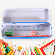 17502 Multifunctional compass Box With 1 Pencil, 1 Eraser, 1 Scale, 1 pencil Sharpener, 6 Pen Refill, 1 black pen for Boys & Girls for School, Small Size Cartoon Printed Pencil Case for Kids Birthday Gift (12 Pcs set)