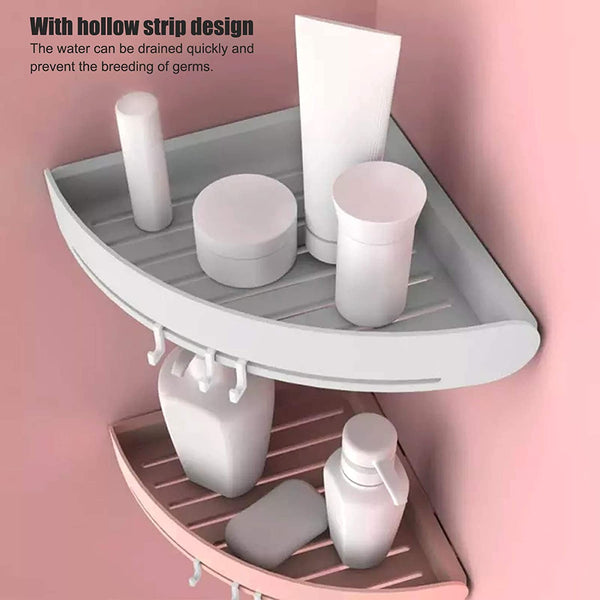 6006 Shelf Organizer  Corner Shelf Shampoo Holder Storage Rack with Hook With Sticker DeoDap