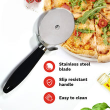 2049 Stainless Steel Pizza Cutter with black handle, Sandwich & Pastry Cutter, Sharp, Wheel Type Cutter. DeoDap