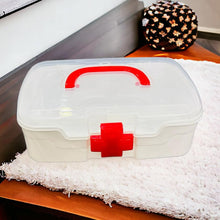 12980 3 Compartment Medical Box, 1 Piece, Indoor Outdoor Medical Utility, Medicine Storage Box, Detachable Tray Medical Box Multi Purpose Regular Medicine, First Aid Box with Handle, Transparent Lid & Color Box 