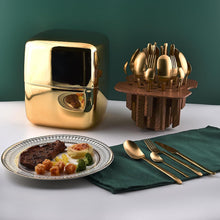 5593 Unique Golden Egg Storage Modern Tableware Steak Knives Fork Flatware Set Tableware Gold Cutlery Set Dishwasher Safe Mirror Finished With Gift Box for Halloween 24Pcs Set)