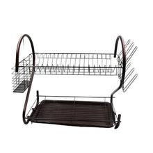 5950 2 Tier Dish Drying Rack Stainless Steel Large Dish Plate Rack Metal Strainer Dryer Racks Two Tier Dishes Drainer and Drain Tray with Utensil