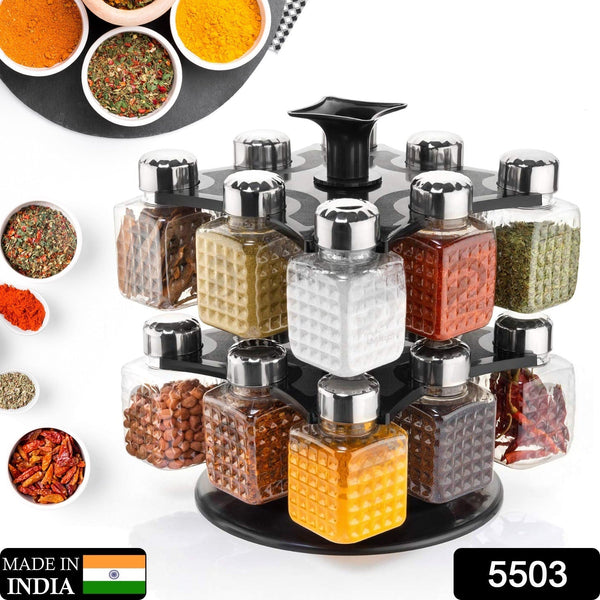 5503 All New Square 16 Bottle Design 360 Degree Revolving Spice Rack Container Condiment, Pieces Set, Square Small Container