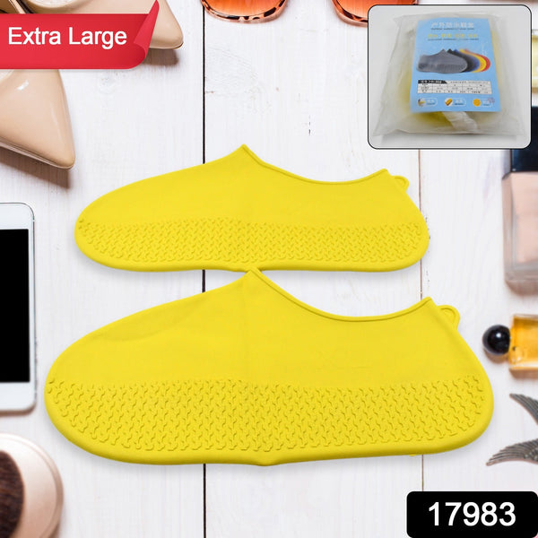 17983 Non-Slip Silicone Rain Reusable Anti skid Waterproof Fordable Boot Shoe Cover (Extra Large Size (XL)/ 1 Pair / Yellow)