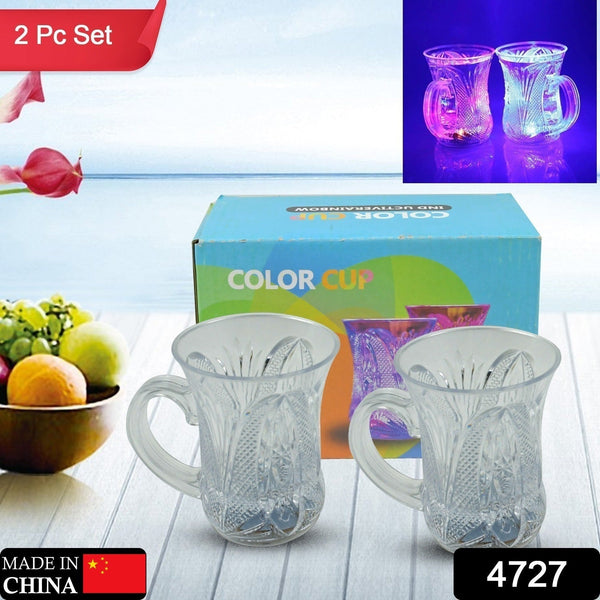 4727 Flashing Cup LED Water Sensor Light up Cup with Handle for Home Kitchen Fun Luminous Water Cup, Party / Birthday / Nightclub / Christmas / Disco Entertainment Cup (2 Pcs Set)