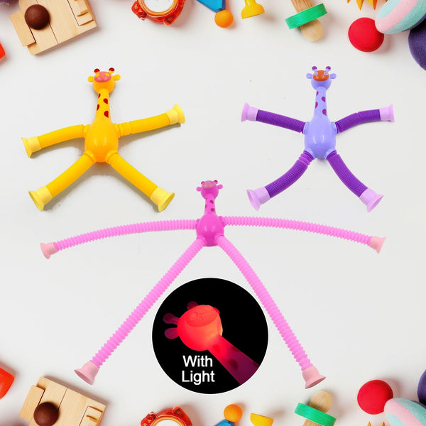 17970 LED Telescopic Suction Cup Giraffe Toy, Pop Tubes Fidget Toys, Shape Changing Telescopic Sensory Tubes Fidget Tubes Sensory Toys Suction Toy, Funny Gift (3 Pcs Set)