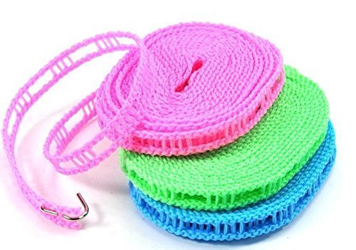 UK-0257 5 Meters Windproof Anti-Slip Clothes Washing Line Drying Nylon Rope with Hooks 5 Meter Nylon Clothesline Rope