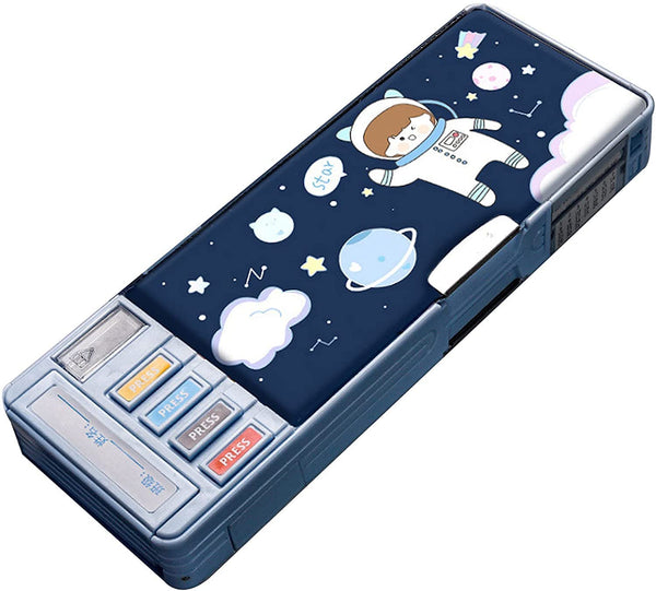 Cart2Add  Plastic Pencil Box with Code Lock Pen Case Large Capacity Multi-Layer Multi-Function Storage Bag Secret Compartment Pencil Box for Kids- Multi-Color (Astronaut)