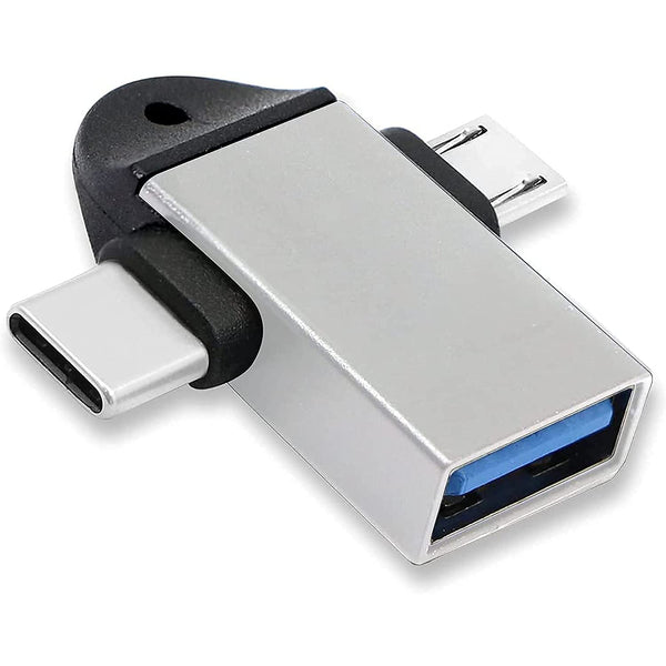 UK-0282 2 in1 OTG Adapter, USB 3.0 Female to Micro-USB Male and Type-C Male Connector Aluminium High Speed Data OTG for All Type-C Smartphone & All Android Mobiles