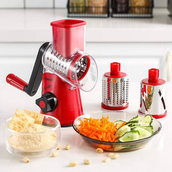 Plastic Stainless Steel 3 in 1 Multi-Functional Drum Rotary Vegetable Cutter, Shredder, Grater & Slicer | Slicer Dicer with High Speed Rotary Cylinder - (Multicolor)