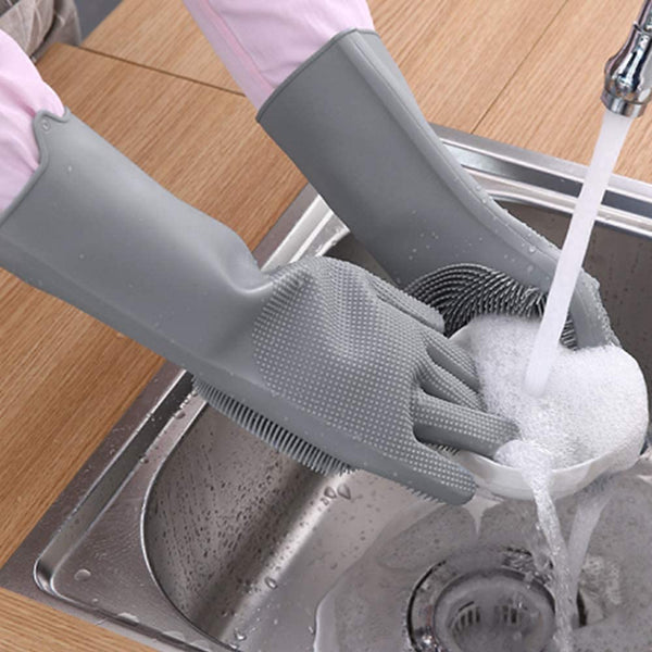 UK-0259 Silicone Gloves Wash Scrubber Gloves Reusable Cleaning Brush Gloves Heat Resistant Scrub Rubber Glove for Dish Washing