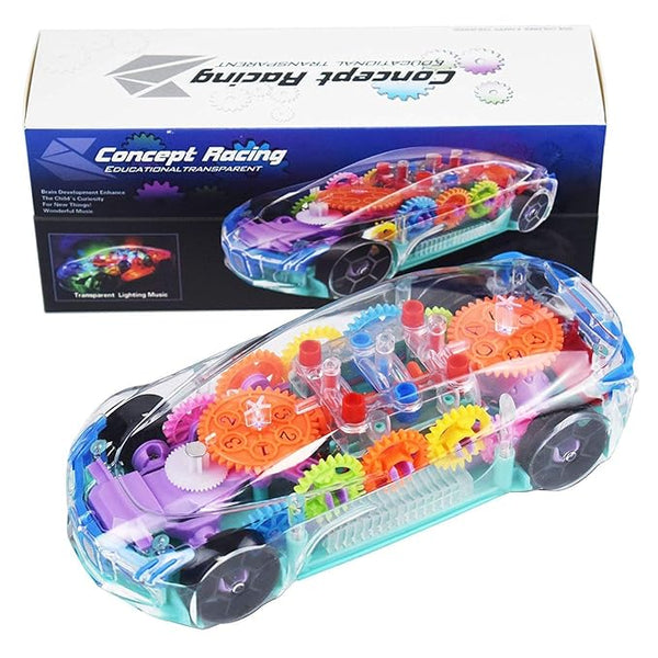 UK-0335 ransparent Mechanical Car Toy for Kids with Gear Technology 3D Light Musical Sound & 360 Degree Rotation