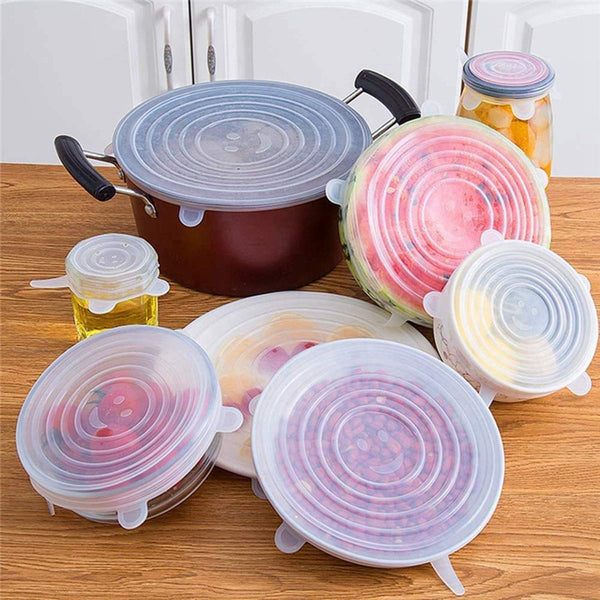 UK-0266 6 Pc Silicone Stretch Microwave Safe Lids Flexible Covers for Utensils, Bowls, Dishes,Plates Jars, Cans, Mugs, Food Safety Reusable Lids (Multicolor)