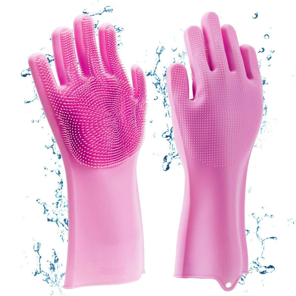 UK-0259 Silicone Gloves Wash Scrubber Gloves Reusable Cleaning Brush Gloves Heat Resistant Scrub Rubber Glove for Dish Washing