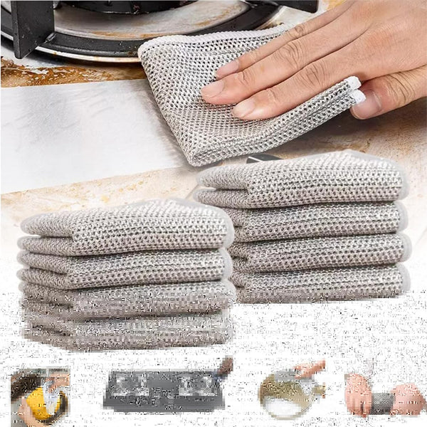 UK-0304  Non-Scratch Wire Dishcloth, Steel Wire Dish Towel, Multipurpose Wire Dishwashing Rags for Wet and Dry, Scrubs & Cleans for Dishes