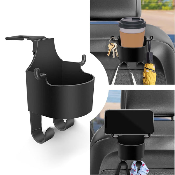 8548 Car Headrest Backseat Organizer, 3 in 1 Automotive Cell Phone Drink cupholder Adapter with Headrest Hooks for Kids and Adults, Multifunctional Storage for Car Travel Accessories