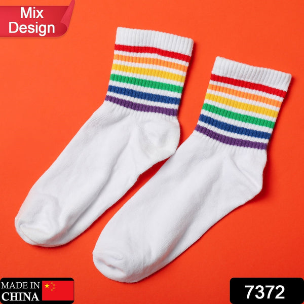 7372 Mix Design Socks for Men. Premium ankle Length sports socks with thick cotton cushion. Multi-Purpose. Football socks