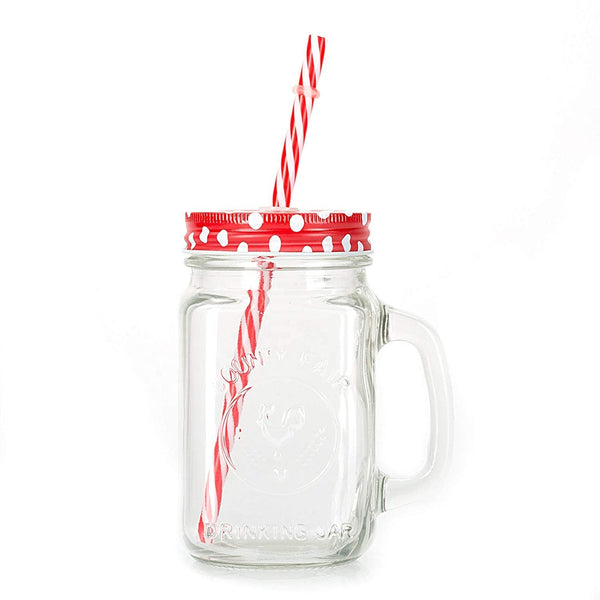 760 Drinking Cup/Glass/Mug Mason Jar with Handle & Straw DeoDap