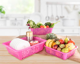 2484 Plastic Multiple Size Cane Fruit Baskets (3 Size Large, Medium, Small) DeoDap