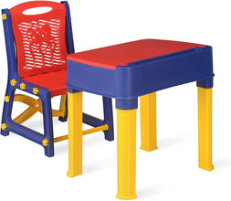 4594C Study Table And Chair Set For Boys And Girls With Small Box Space For Pencils Plastic High Quality Study Table (Red/Blue/Yellow)